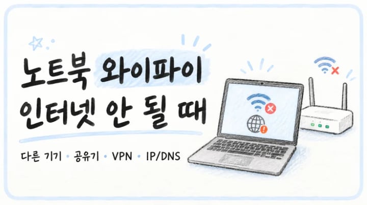 와이파이는 연결됐지만 인터넷이 되지 않는 노트북의 문제 해결 순서