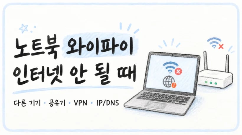 와이파이는 연결됐지만 인터넷이 되지 않는 노트북의 문제 해결 순서